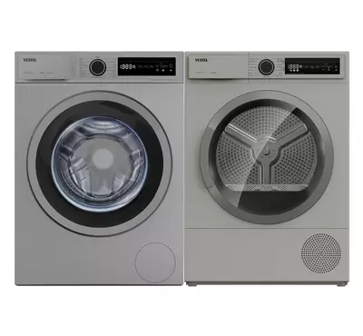 Vestel 10.0KG Front Load Washing Machine Silver +Bundle Vestel 10KG Condenser Clothes Dryer Silver